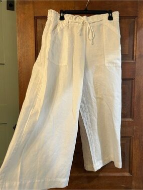 LOFT Linen-Blend Elastic Waist Pants in White